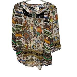 Fig and Flower Multicolor Floral Semi Sheer Top Small
